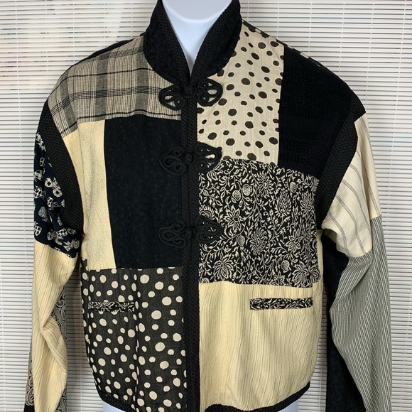 Max and Mable vintage mixed print jacket with knot style buttons Sz Large - Picture 2 of 9